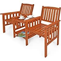 Los mejores  - Deuba Banco de madera de acacia para 2 personas sillas con mesita de té 2 niveles de almacenamiento exterior jardín…